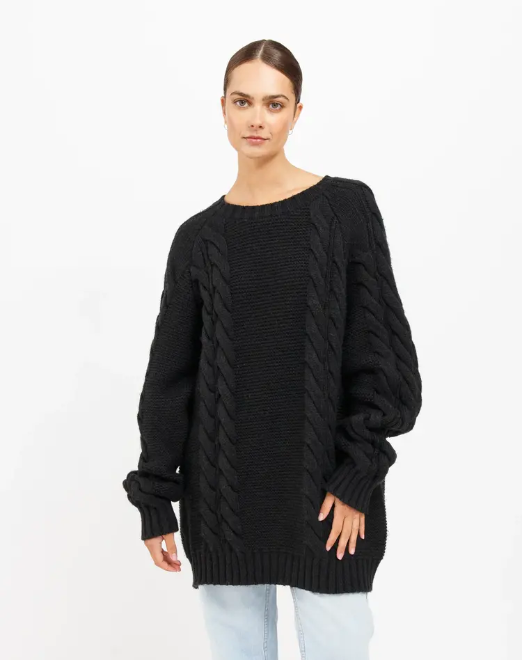 brunette the label Adele Cable Knit Big Sister Sweater