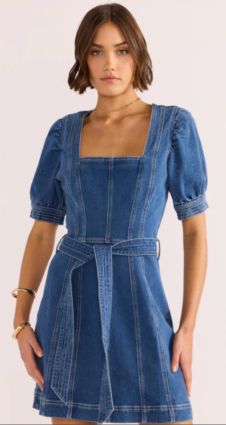 Mink Pink Ellis Denim Panel Mini Dress