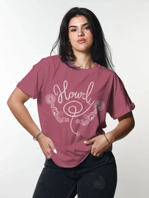 Girl Dangerous Howdy Boyfriend Tee Dusty Rose