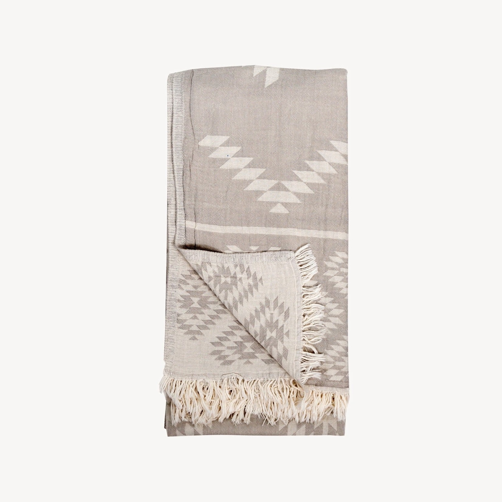 Pokoloko Turkish Towel - Reversible Geometric - Pebble Grey