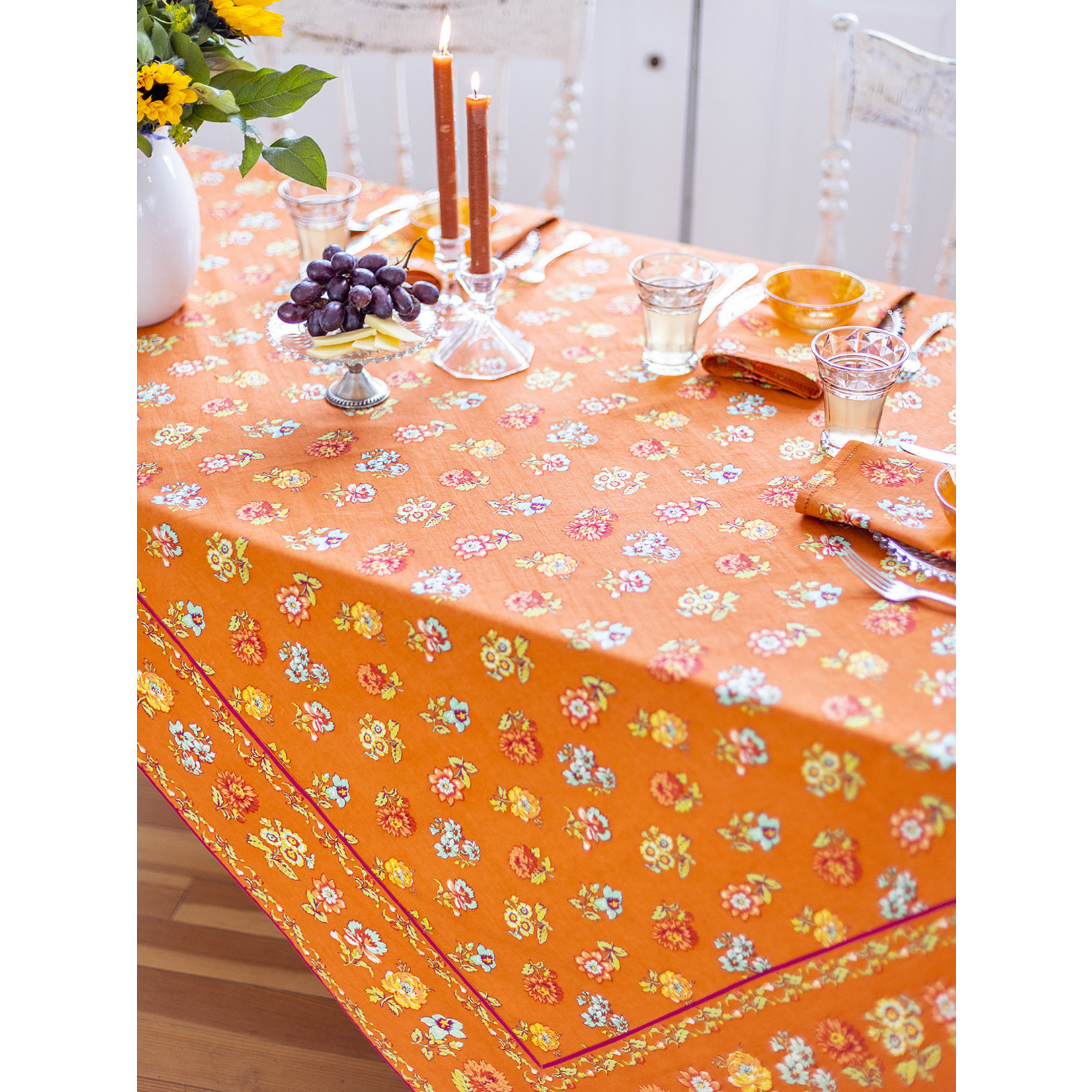 April Cornell Flower Toss Terracotta 36x36 Tablecloth