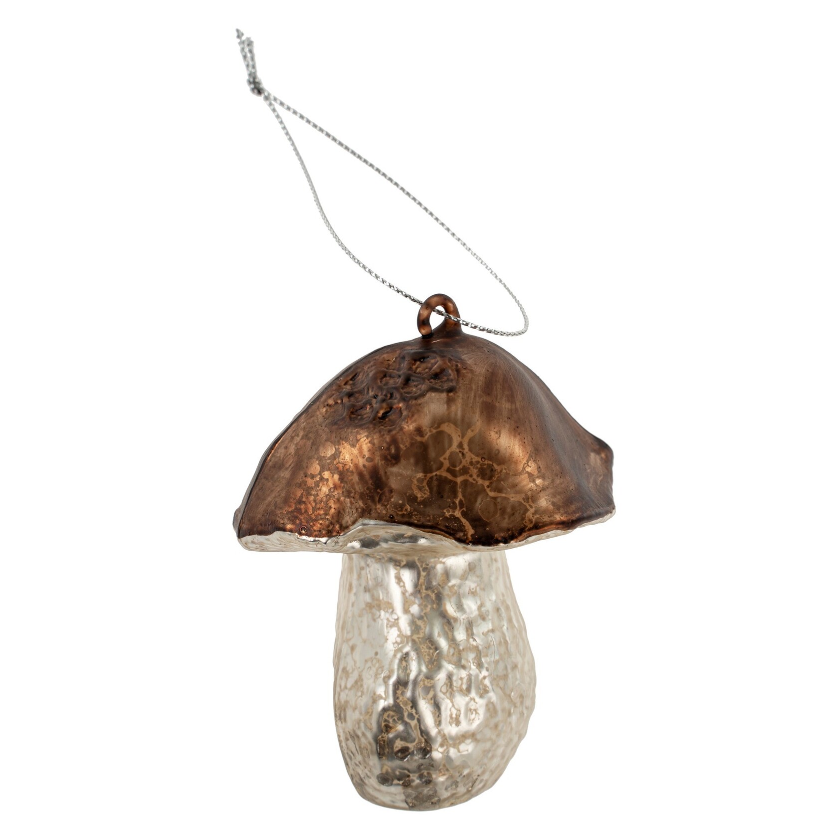 Indaba Trading Ltd. Mushroom Glass Ornament, Brown