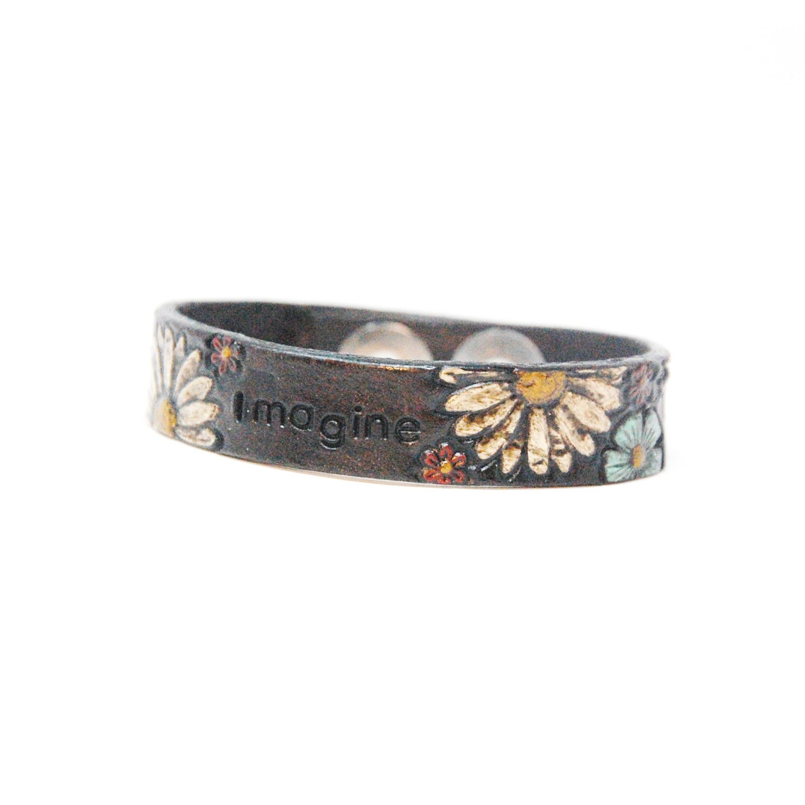 Fearless hART Stamped Flower Leather Bracelet