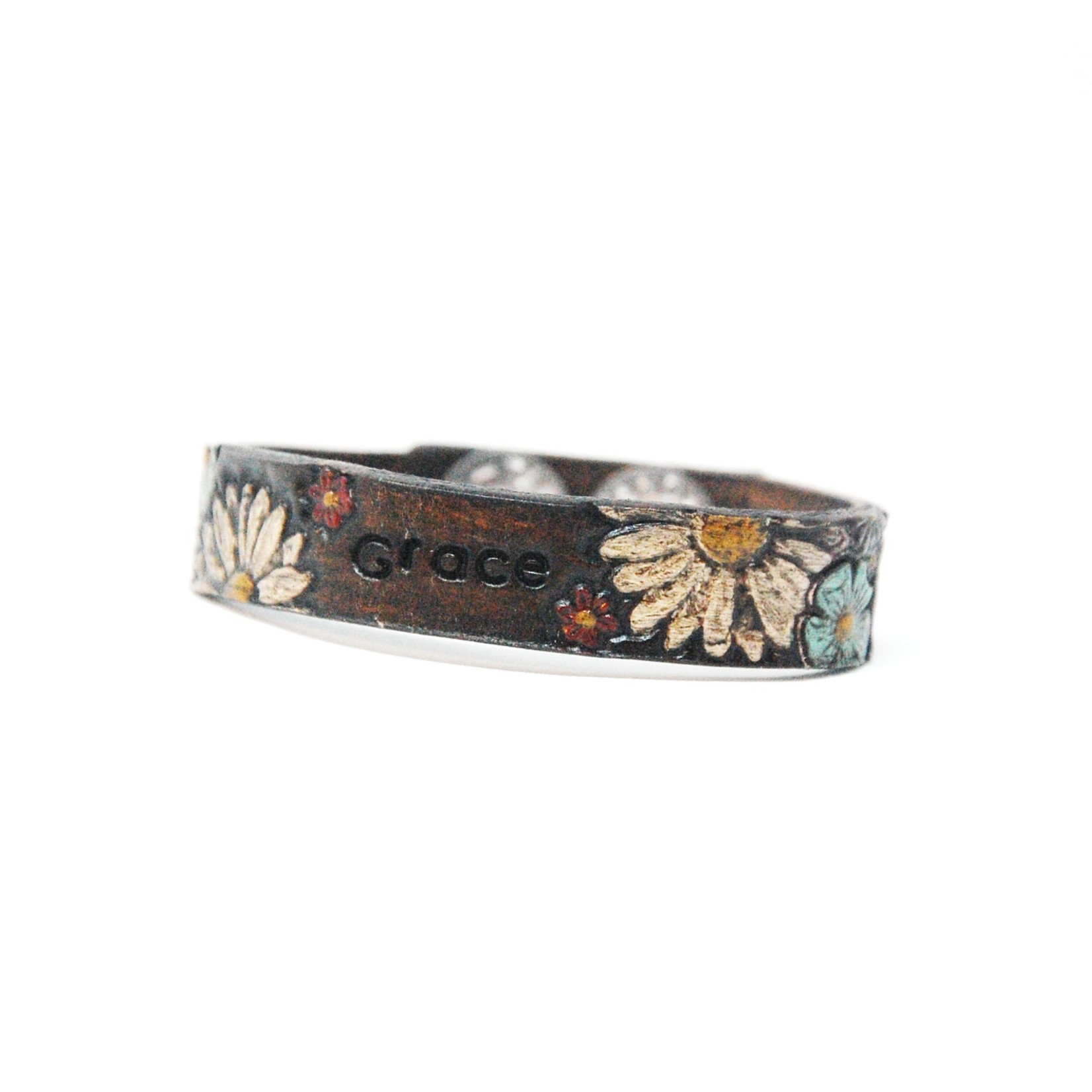 Fearless hART Stamped Flower Leather Bracelet