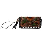 Myra Bag Radiant Sunflowers Hand tooled clutch wallet