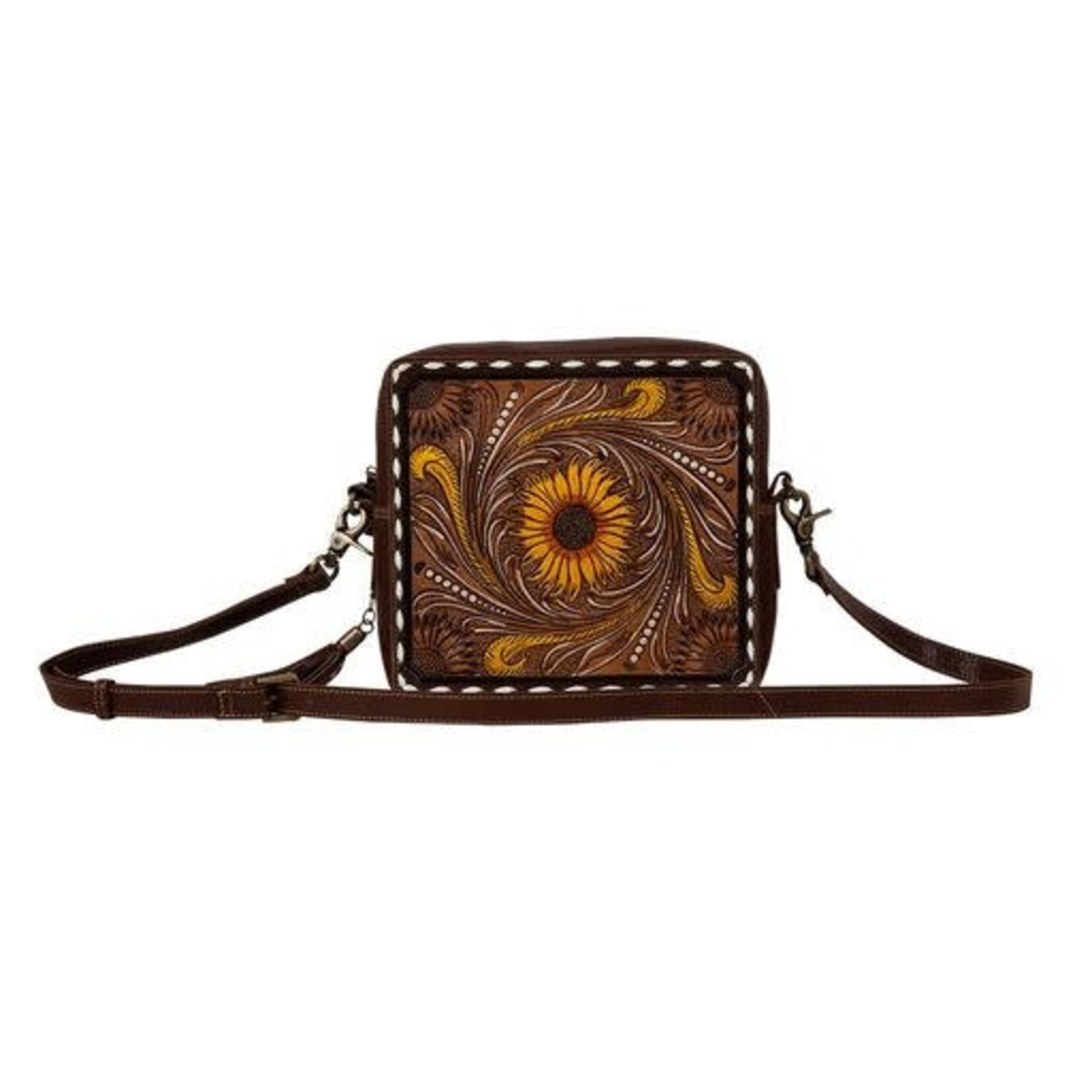 Myra Bag Fire Flower Hand tooled clutch wallet