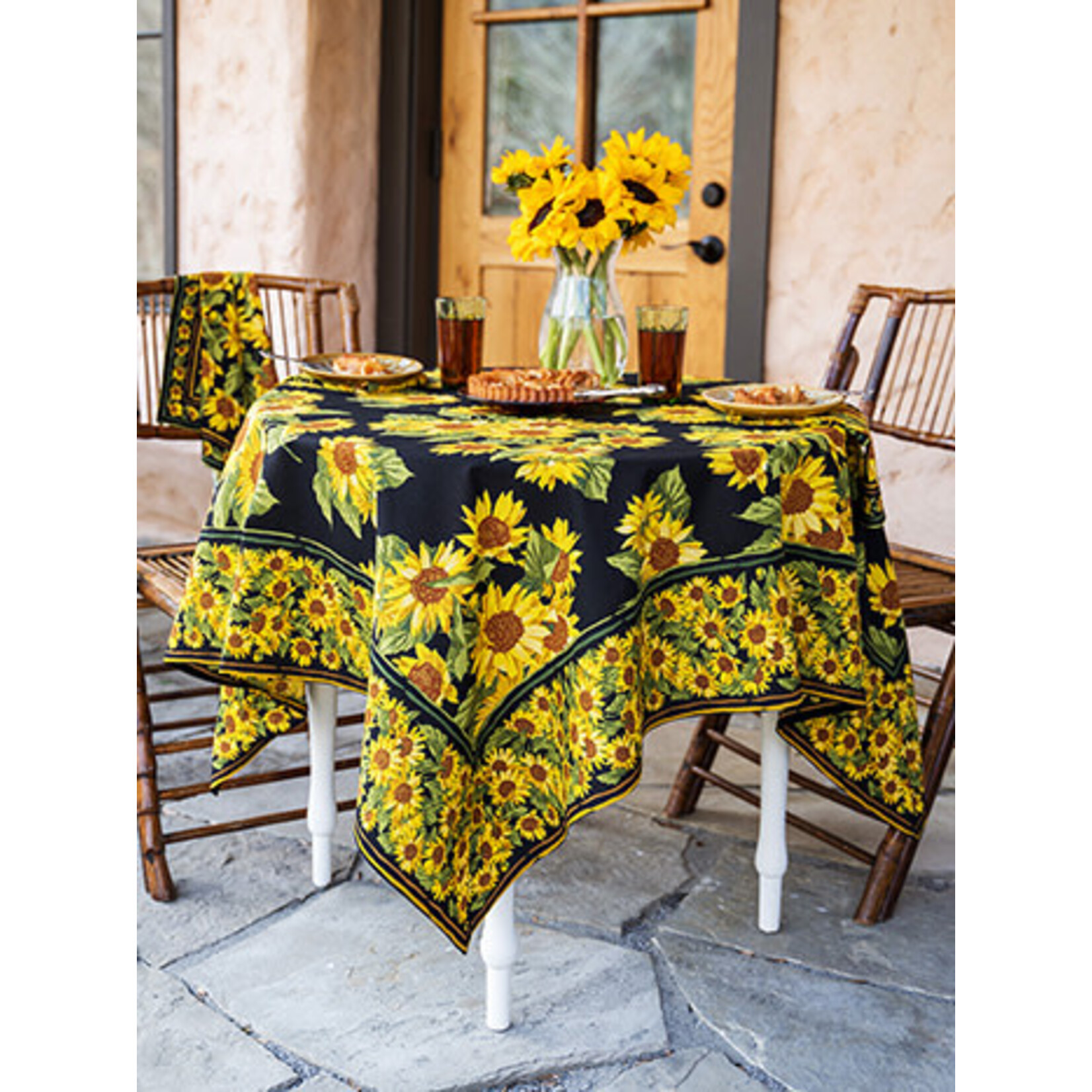 April Cornell Sunflower Valley Black Tablecloth  54x54