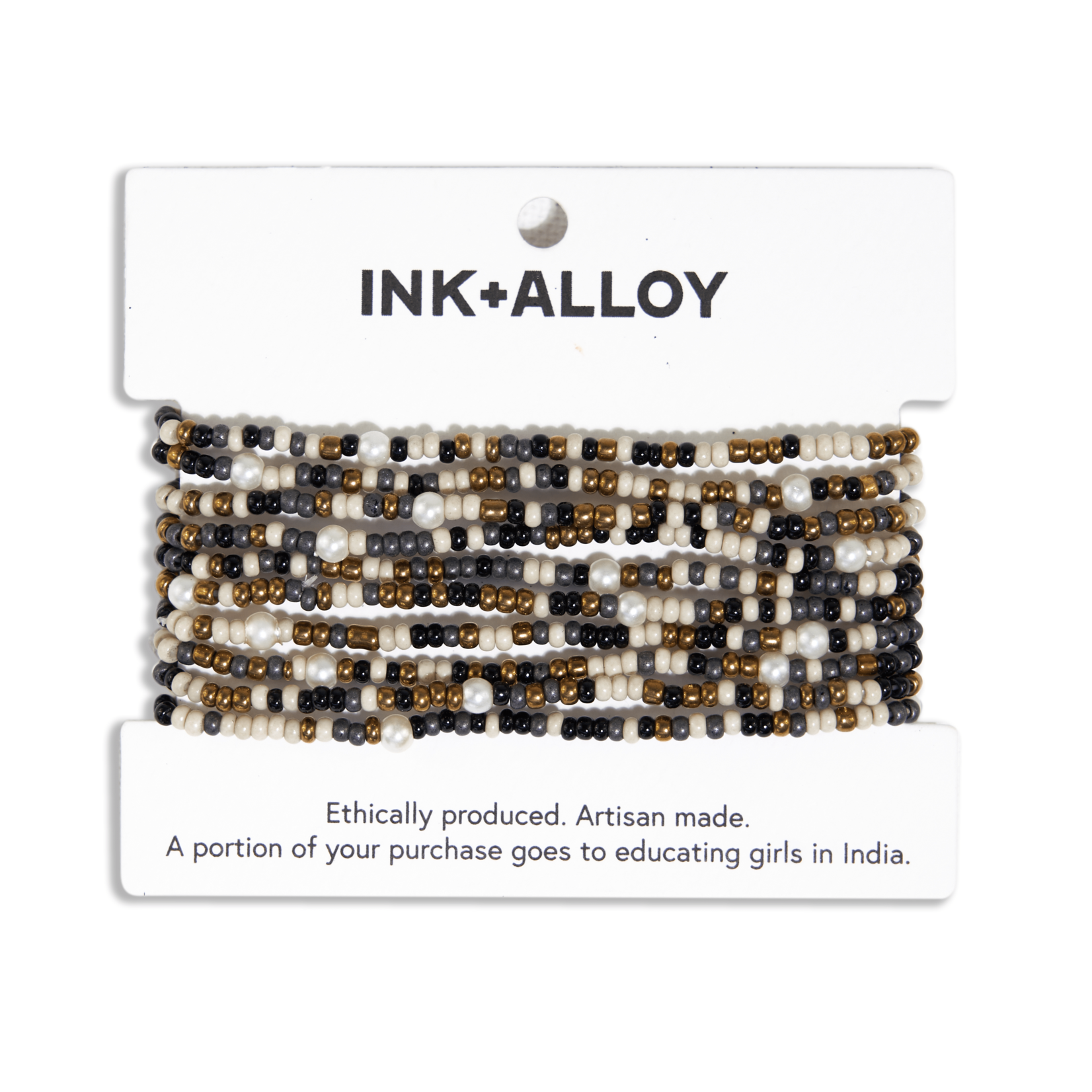 Ink & Alloy Sage Confetti Beaded 10 Strand Stretch Bracelet Black