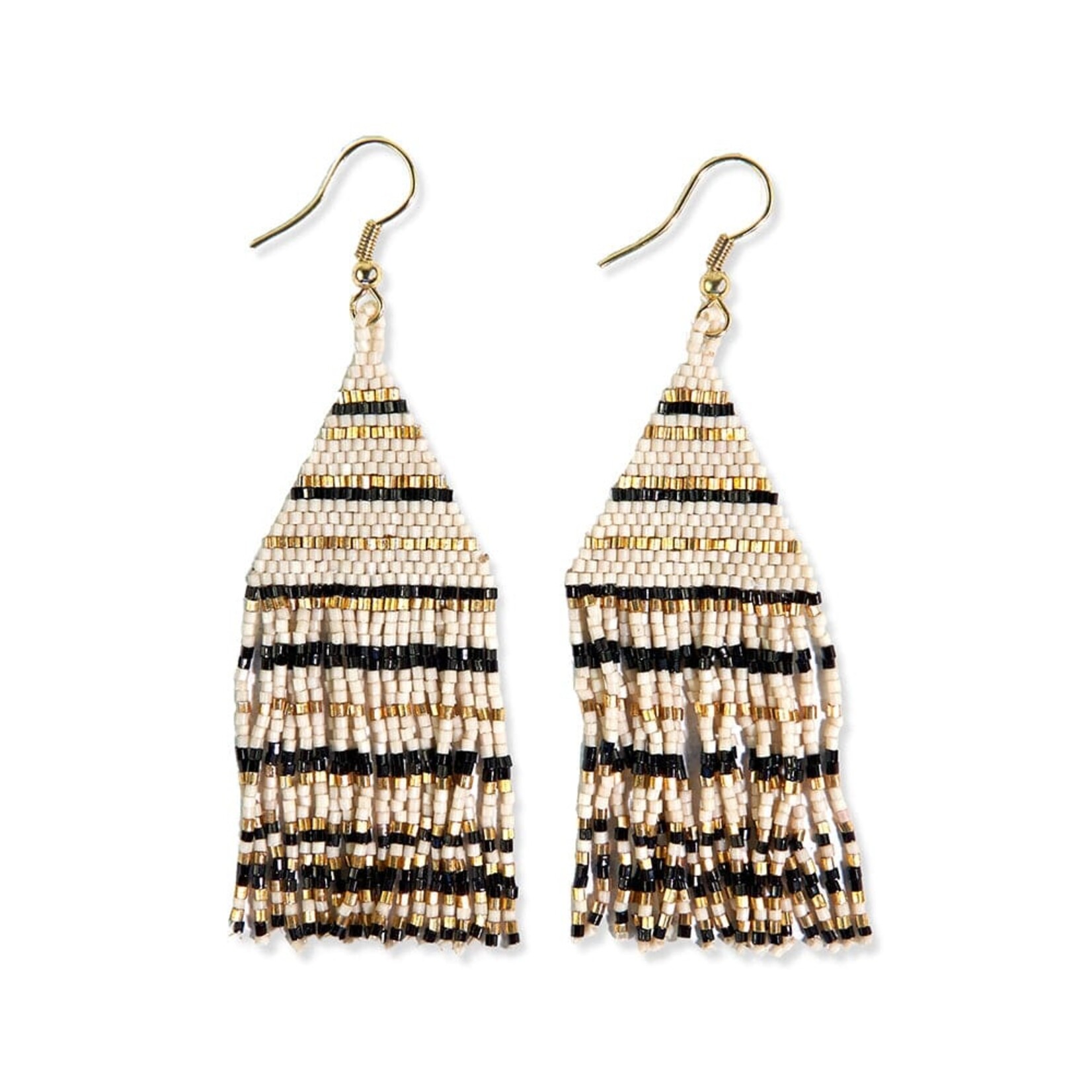 Ink & Alloy Lexie Horizontal Stripe Beaded Fringe earring black