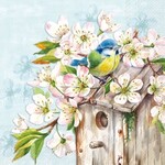 IHR Cherry Blossom Birdhouse blue Lunch Napkin