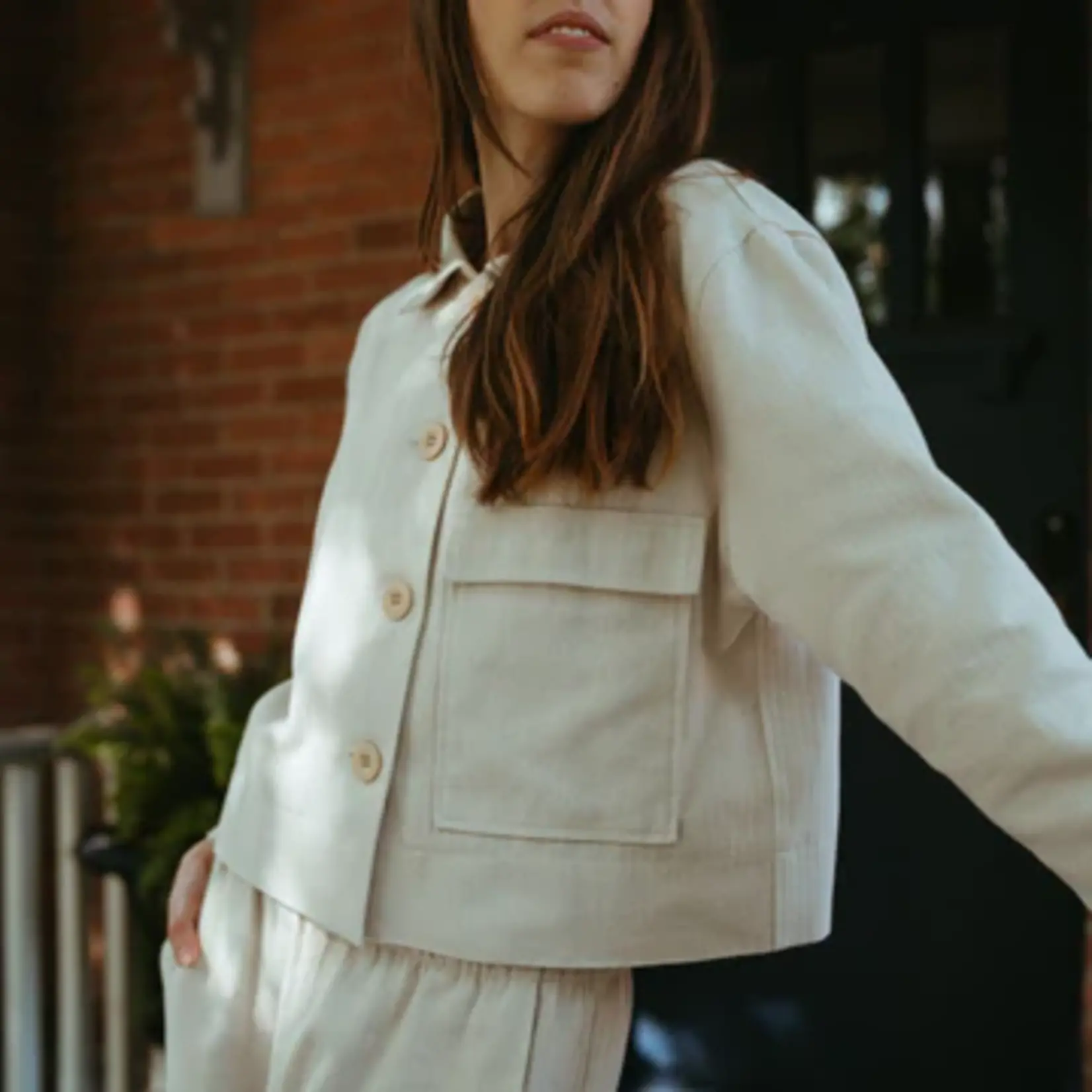 Pokoloko Herringbone Short Jacket cream