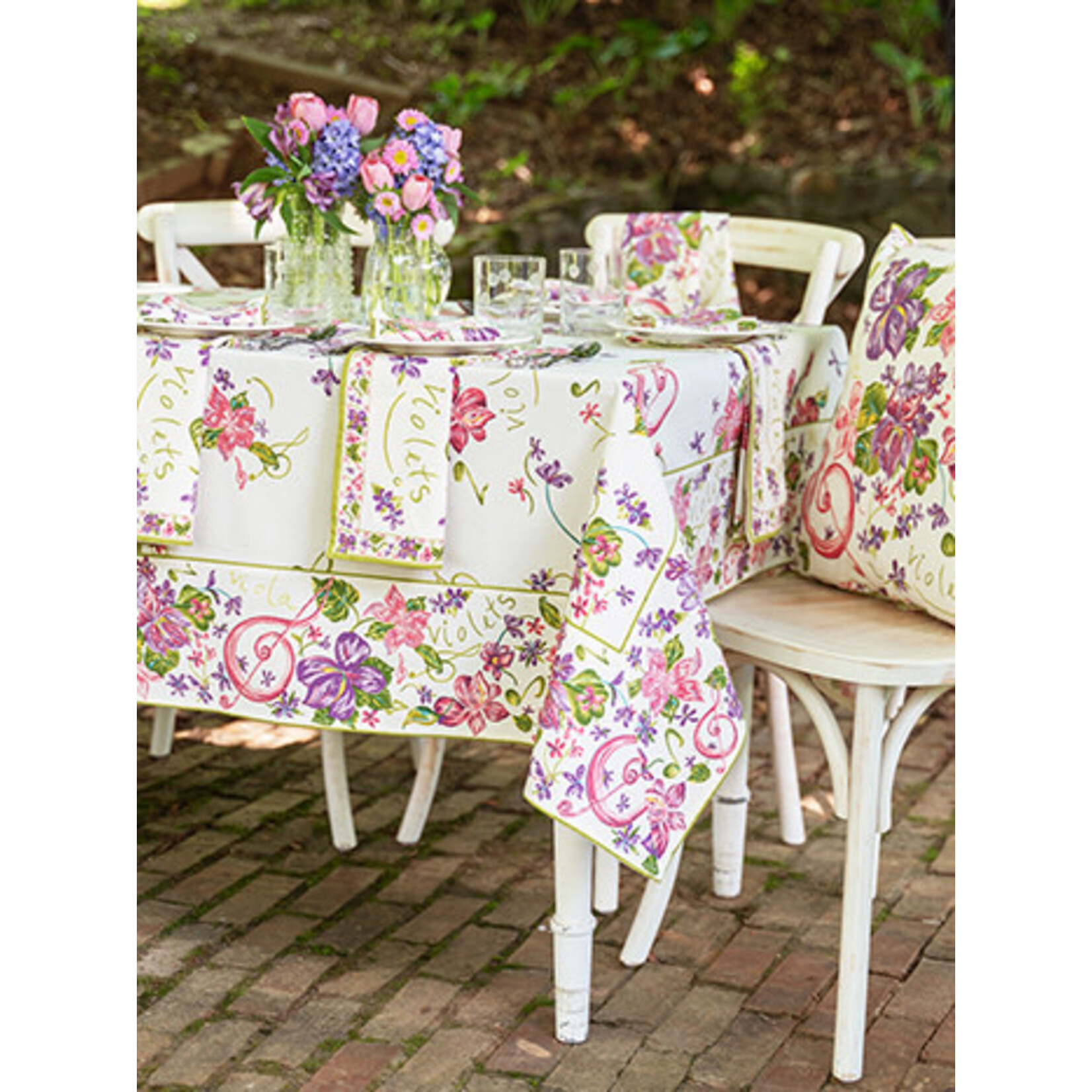 April Cornell Violets Ecru 36x36 Tablecloth