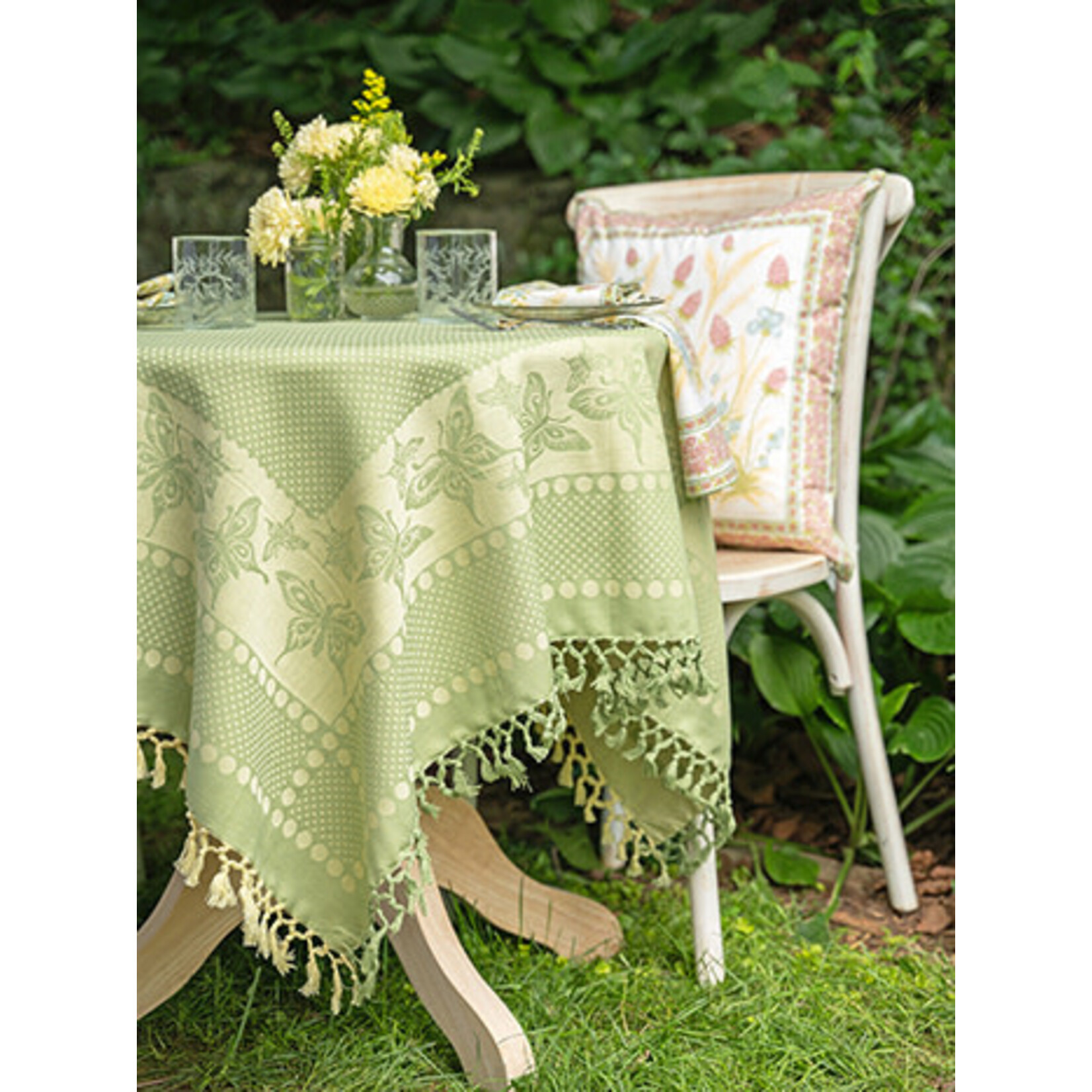 April Cornell Papillon Jaquard Tablecloths  60x90" sage