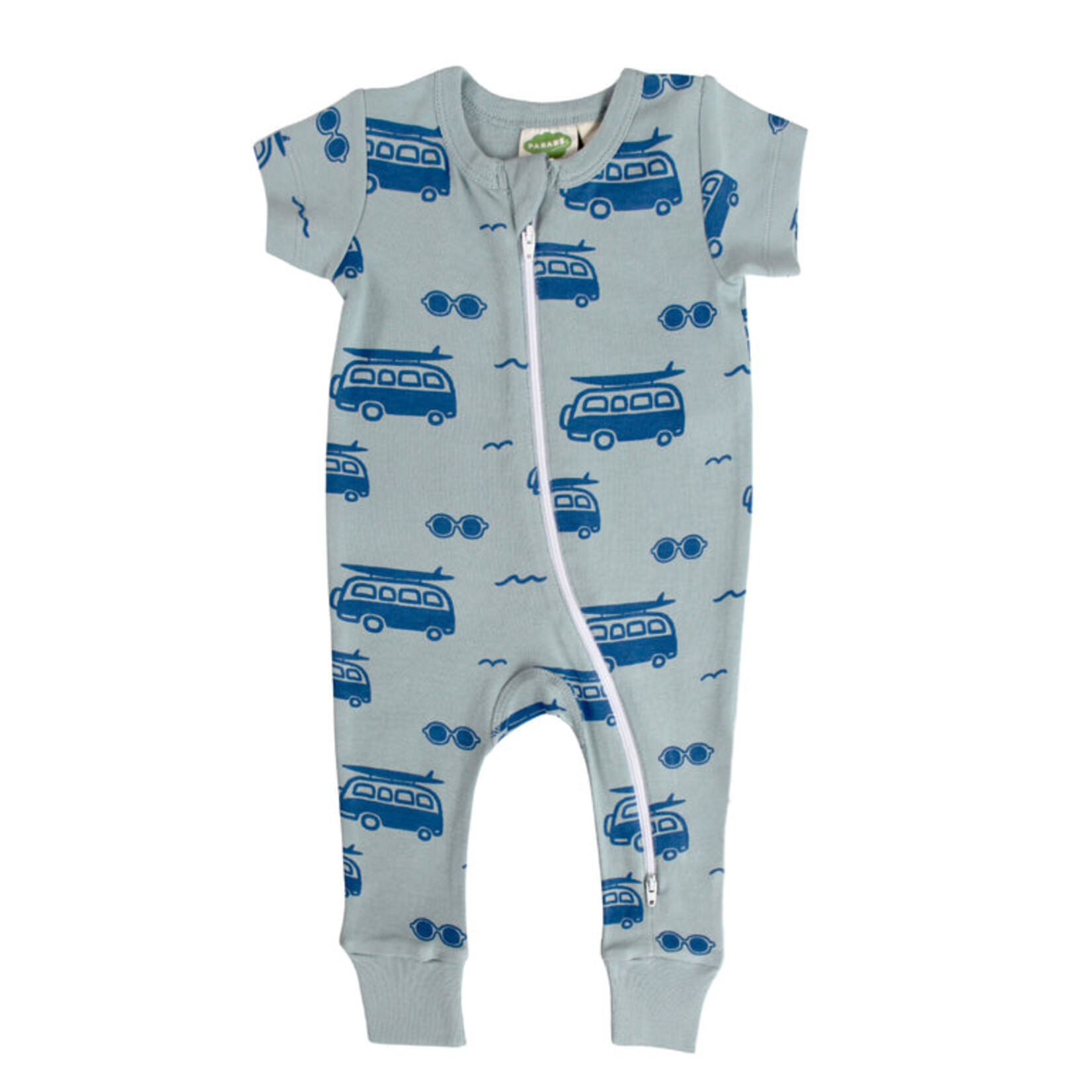 Parade Organics Short Sleeve Print 2 Way Zip Romper Surf