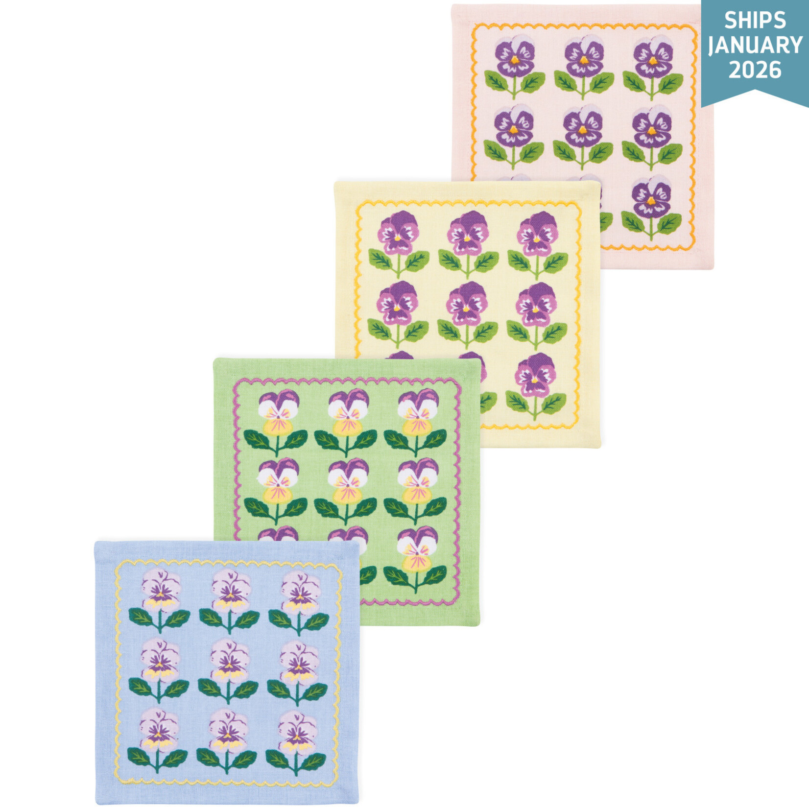 Demdaco Pansy Printed COCKTAIL napkins(S4)