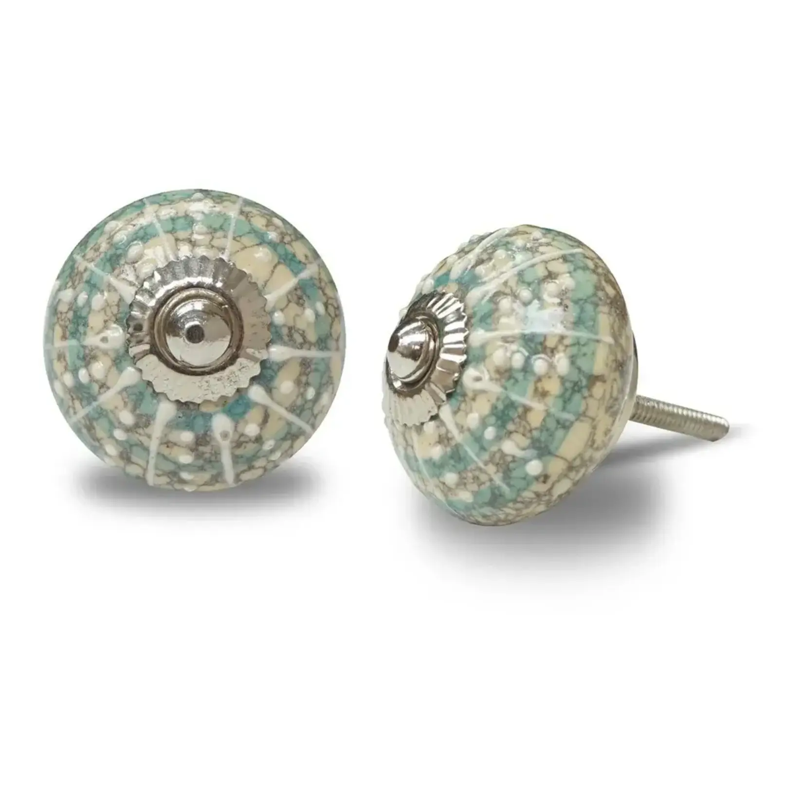 "Knob, ceramic, Turquoise Concentric Circle & White li"