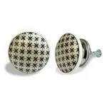 "Ceramic Black Texture Round Knob, Black / White"