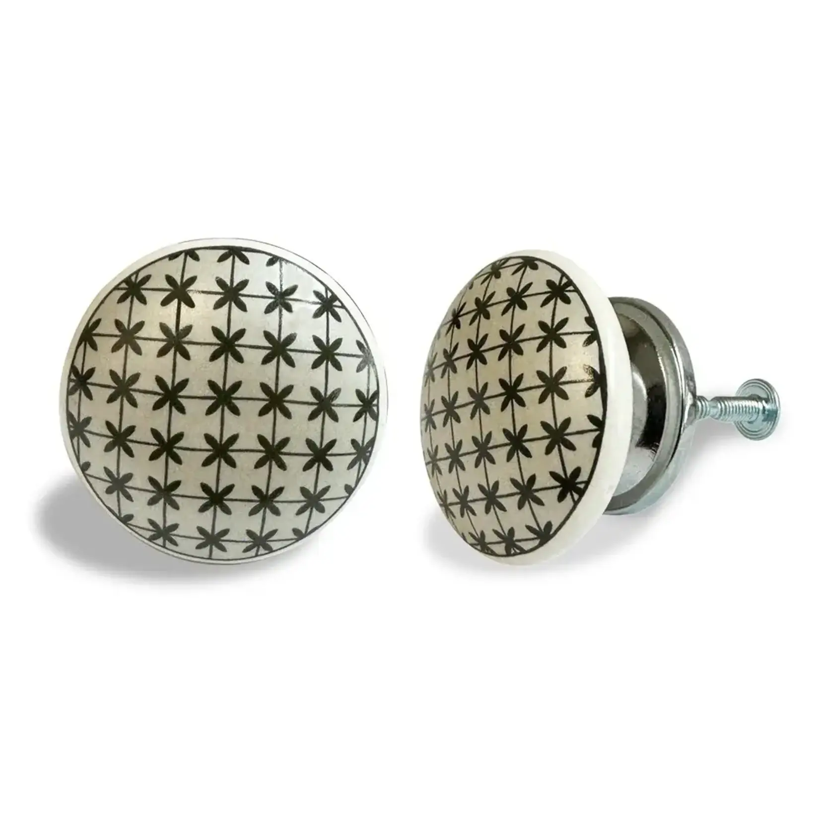 "Ceramic Black Texture Round Knob, Black / White"