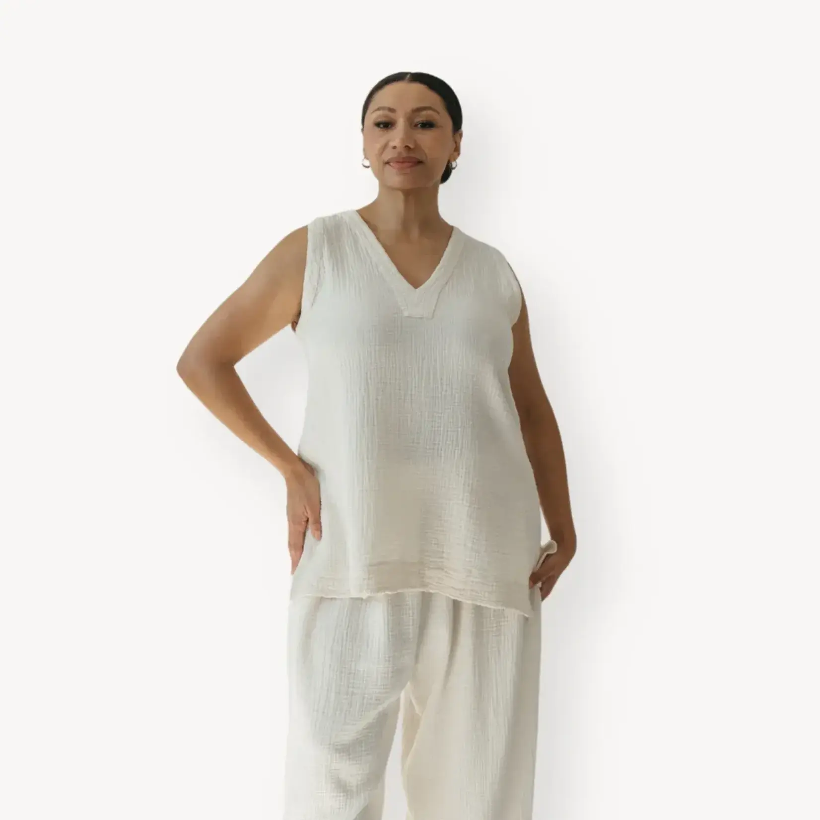 Crinkle Tunic Top - Cream