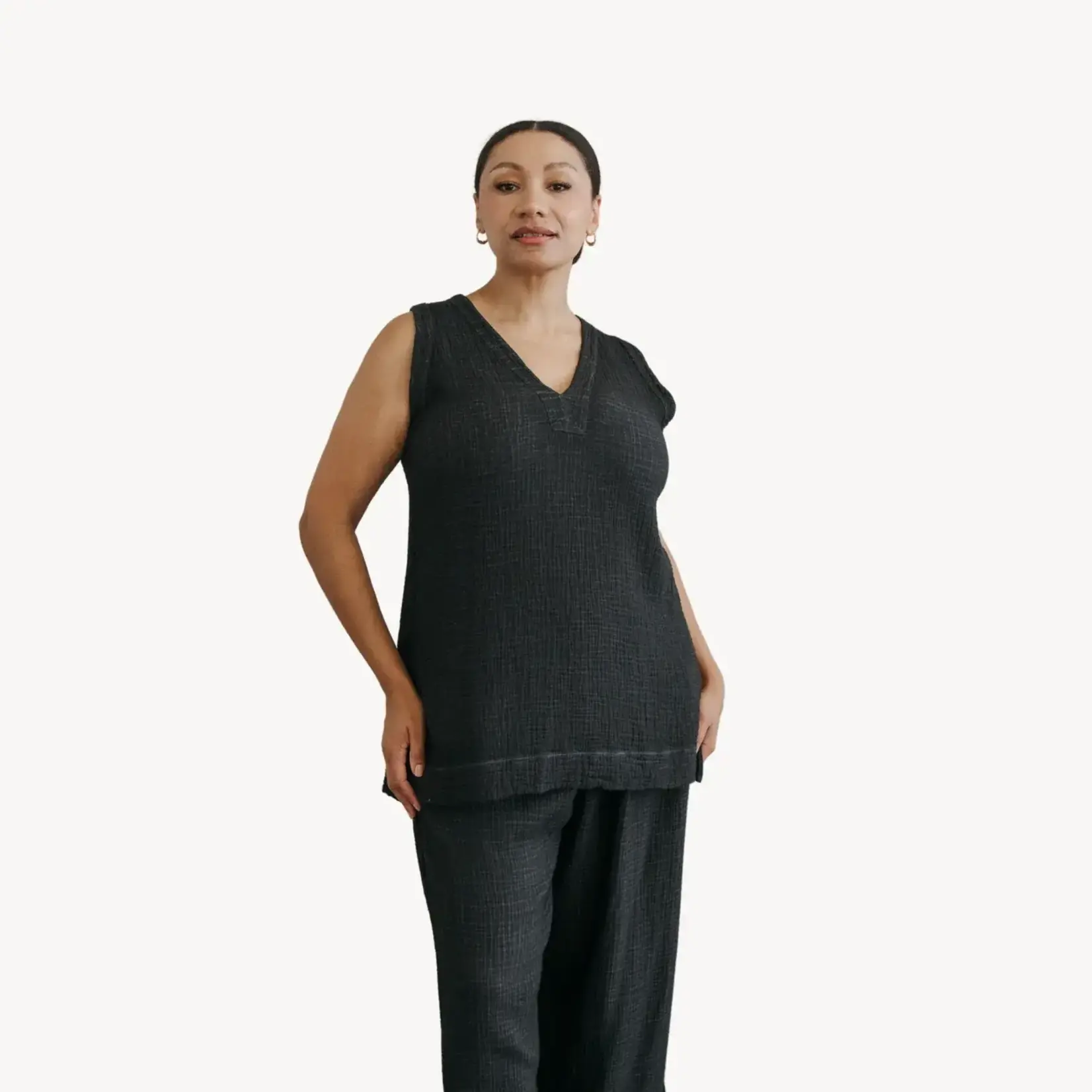 Crinkle Tunic Top - Black
