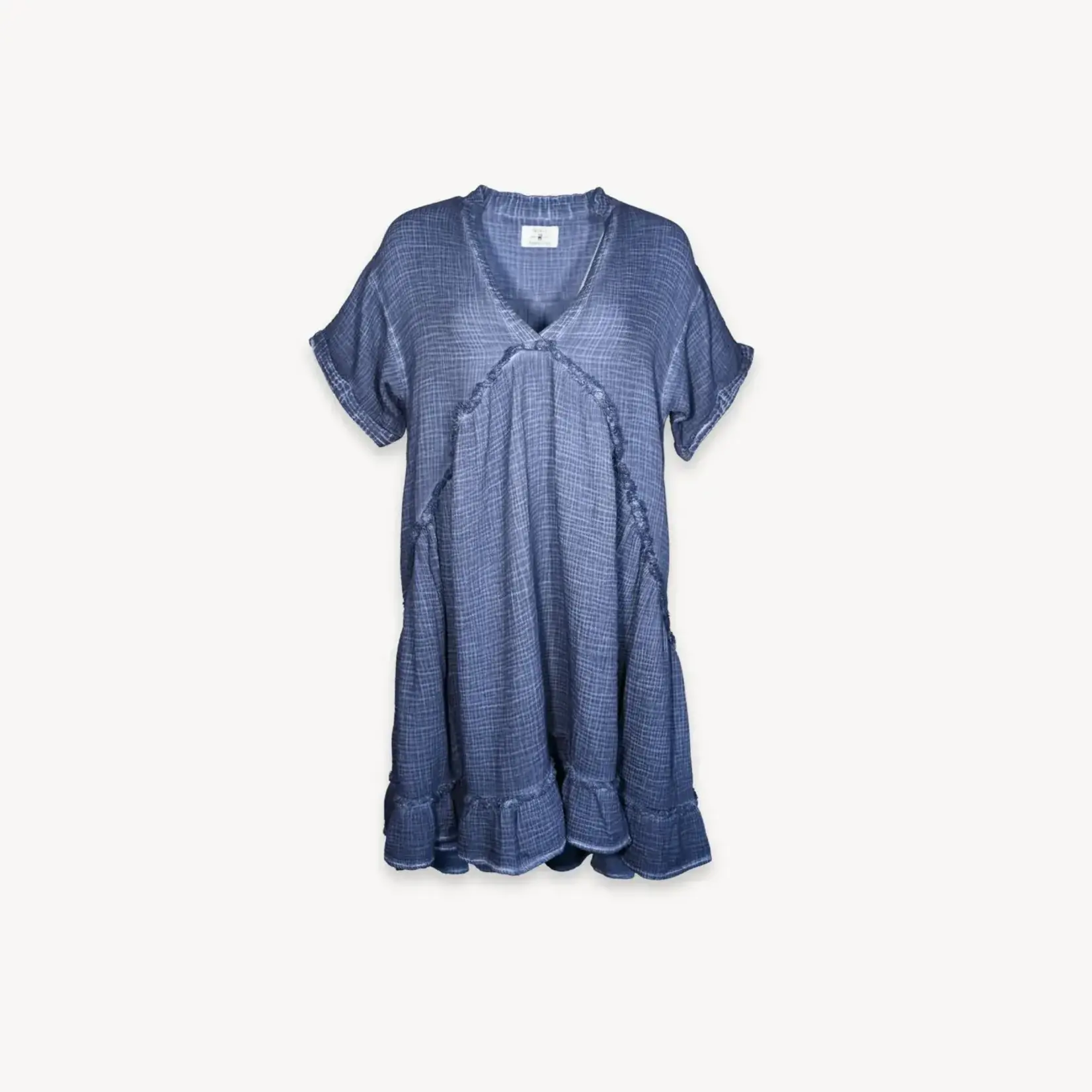 Crinkle Ruffled V Dress - Denim