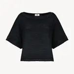 Crinkle Long Sleeve Boat Top - Black