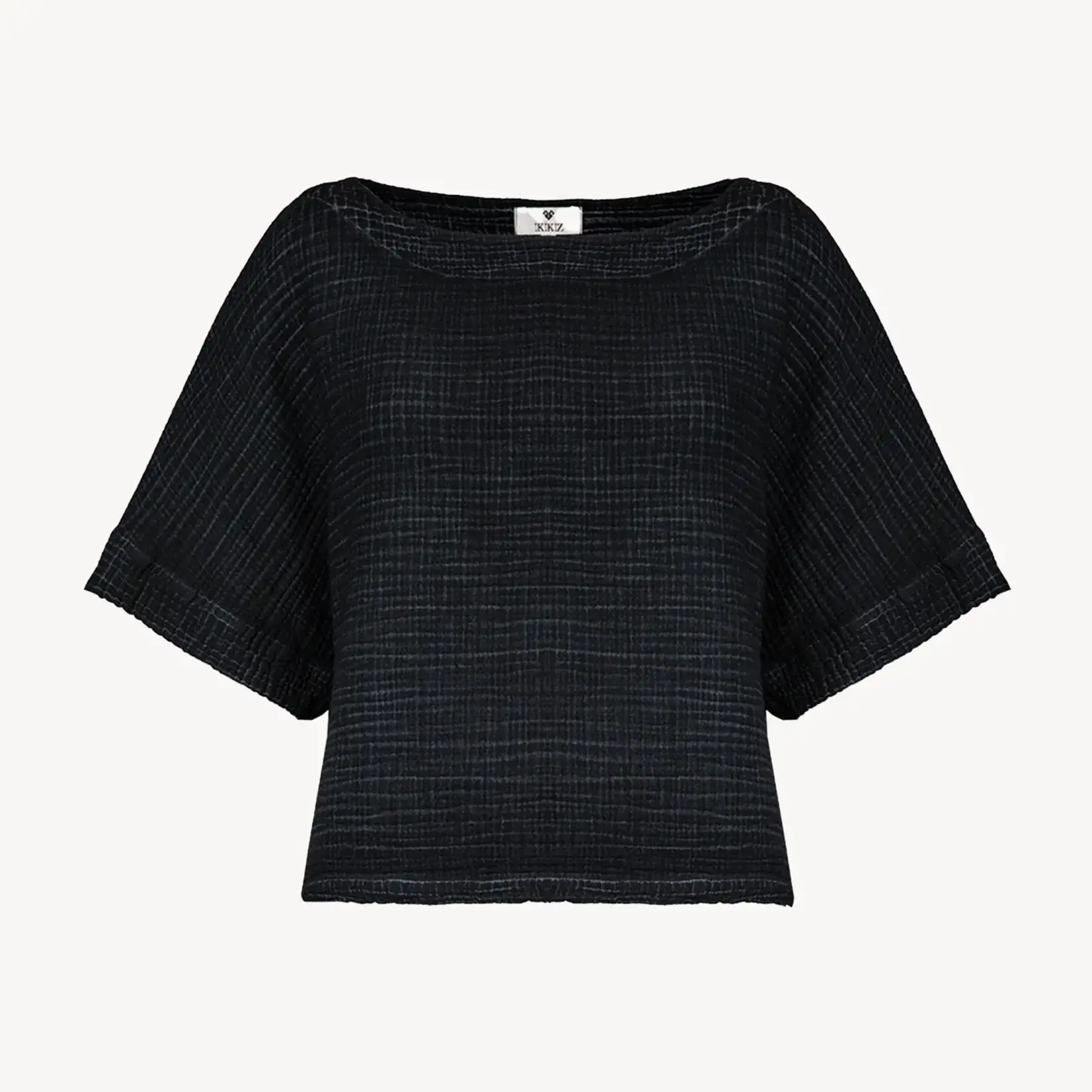 Crinkle Long Sleeve Boat Top - Black
