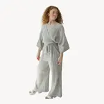 Striped Crinkle Pocketed Pant - Charcoal