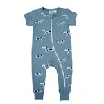 Parade Organics Short Sleeve Print 2 Way Zip Romper Blue Dogs