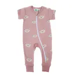 Parade Organics Short Sleeve Print 2 Way Zip Romper Pink Cats