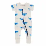 Parade Organics Short Sleeve Print 2 Way Zip Romper Whales