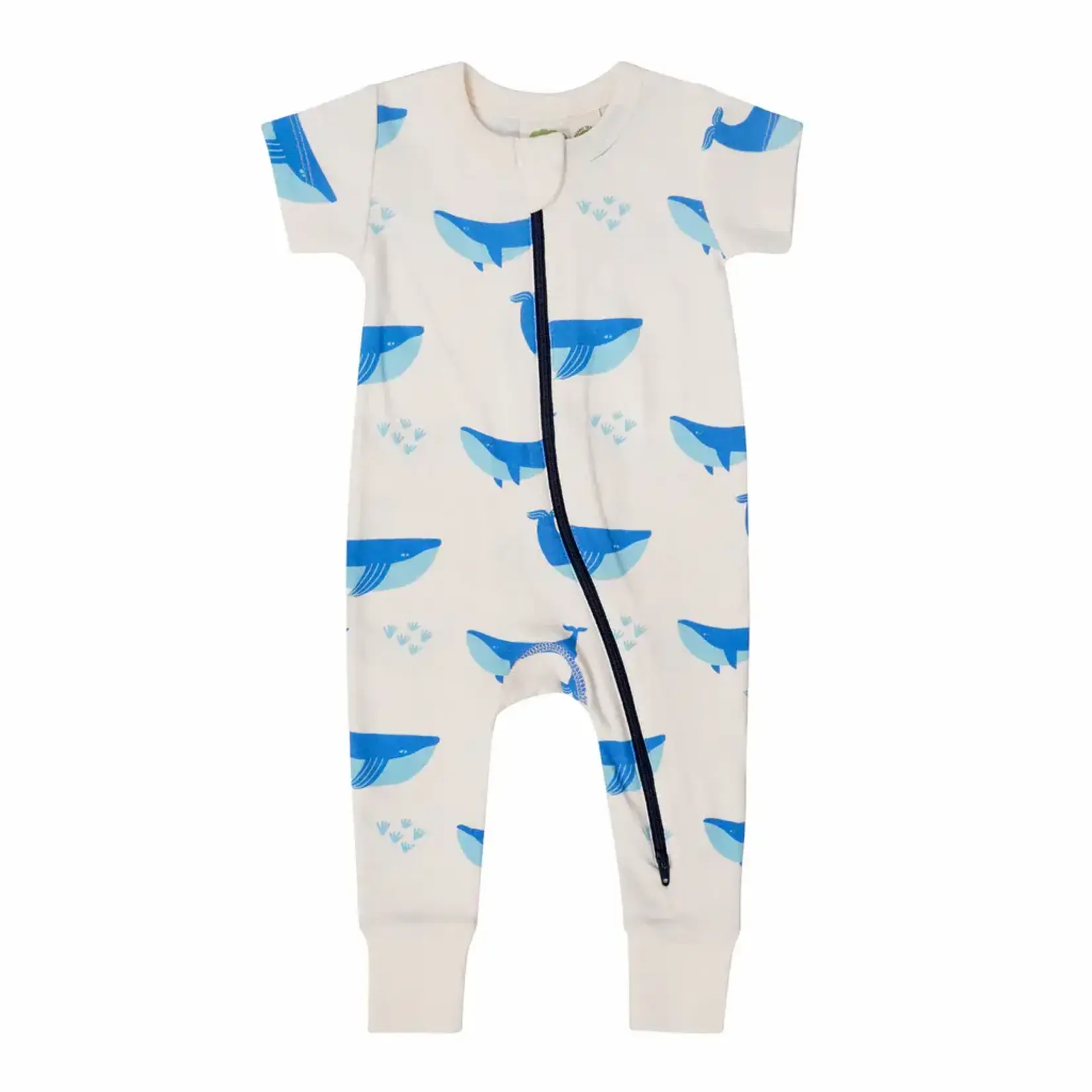 Parade Organics Short Sleeve Print 2 Way Zip Romper Whales