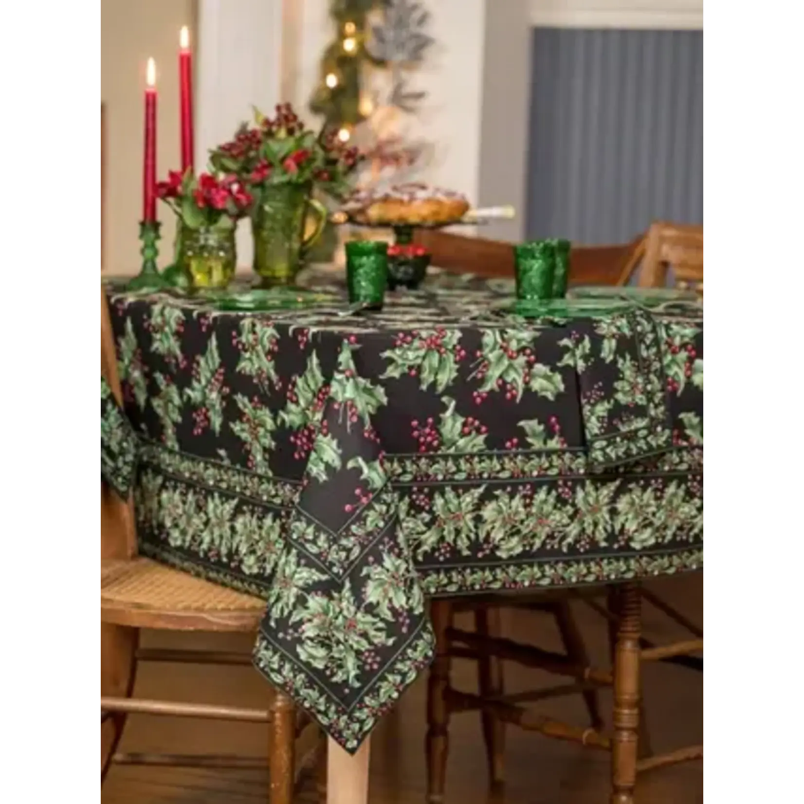 April Cornell Holly  black 36x36 Tablecloth