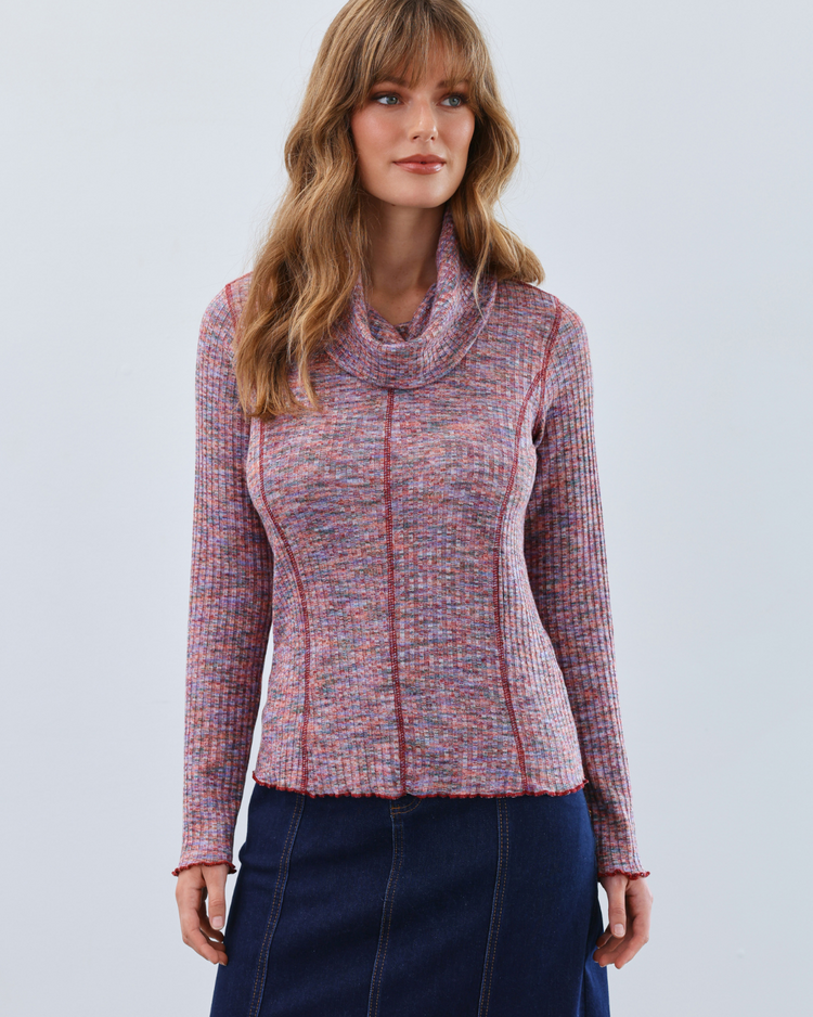 FDJ CABERNET DENIM COWL TOP