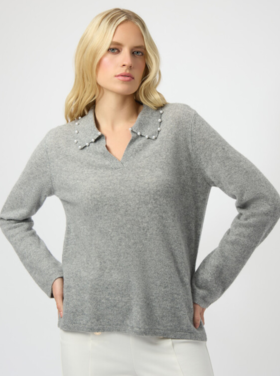 JOSEPH RIBKOFF PEARL COLLAR CASHMERE SWEATER