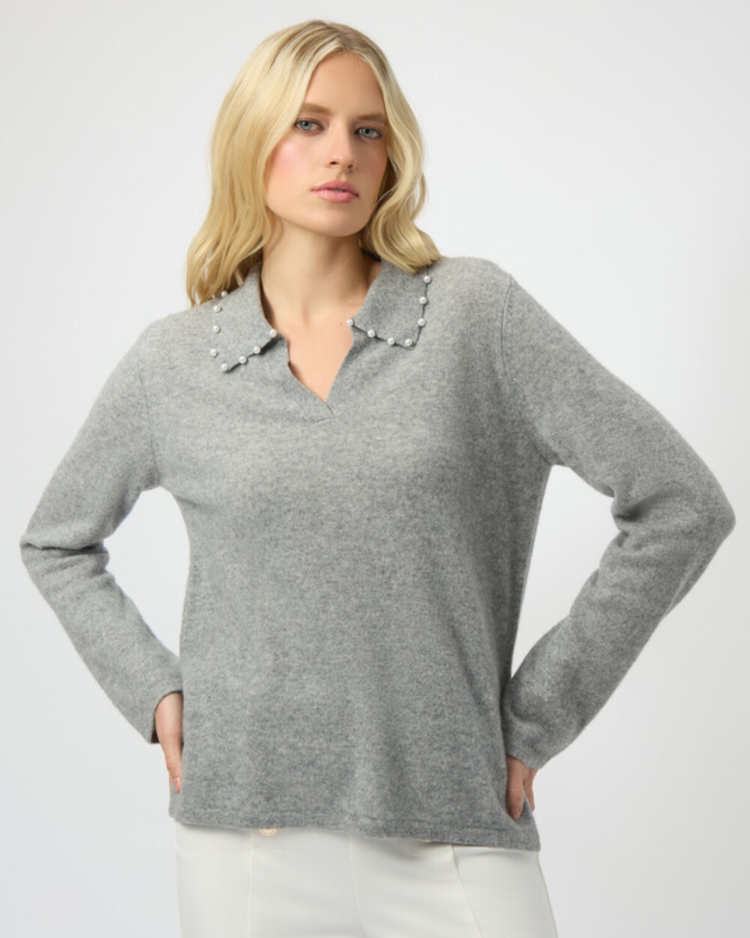 JOSEPH RIBKOFF PEARL COLLAR CASHMERE SWEATER