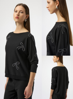 JOSEPH RIBKOFF DIAMOND BOW KNIT TOP