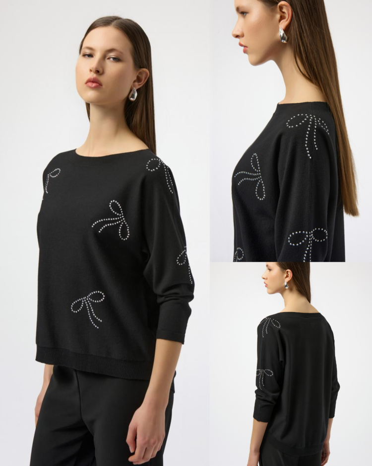 JOSEPH RIBKOFF DIAMOND BOW KNIT TOP