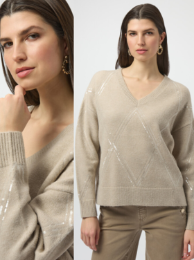 JOSEPH RIBKOFF OYSTER DIAMOND SEQUIN SWEATER