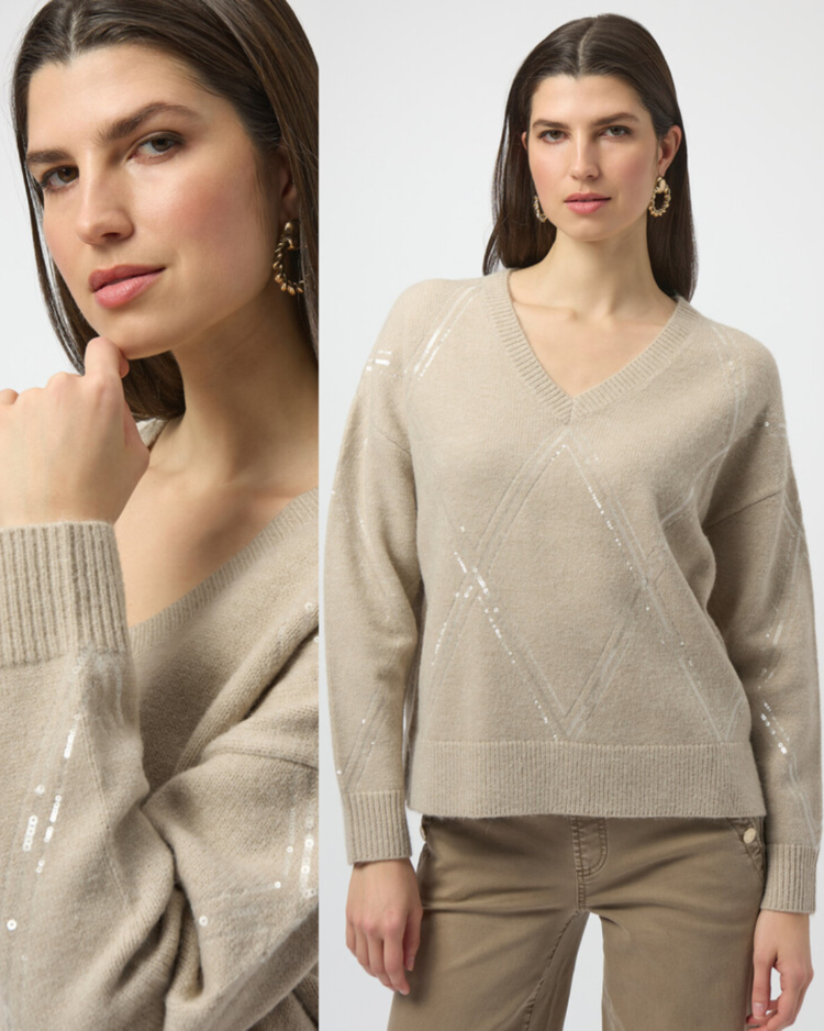 JOSEPH RIBKOFF OYSTER DIAMOND SEQUIN SWEATER