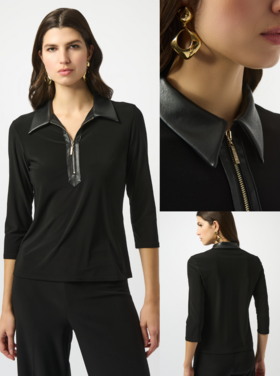 JOSEPH RIBKOFF LEATHERETTE ZIPPER TOP