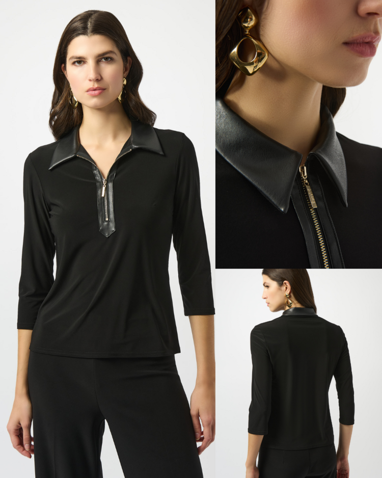 JOSEPH RIBKOFF LEATHERETTE ZIPPER TOP