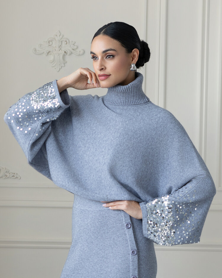 ELANA WANG SEQUIN HEATHER SWEATER
