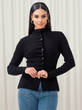 ELANA WANG RUFFLED BUTTON SWEATER