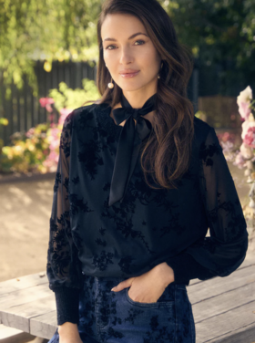 FDJ VELVET ROSES FLOCKED MESH SWEATSHIRT