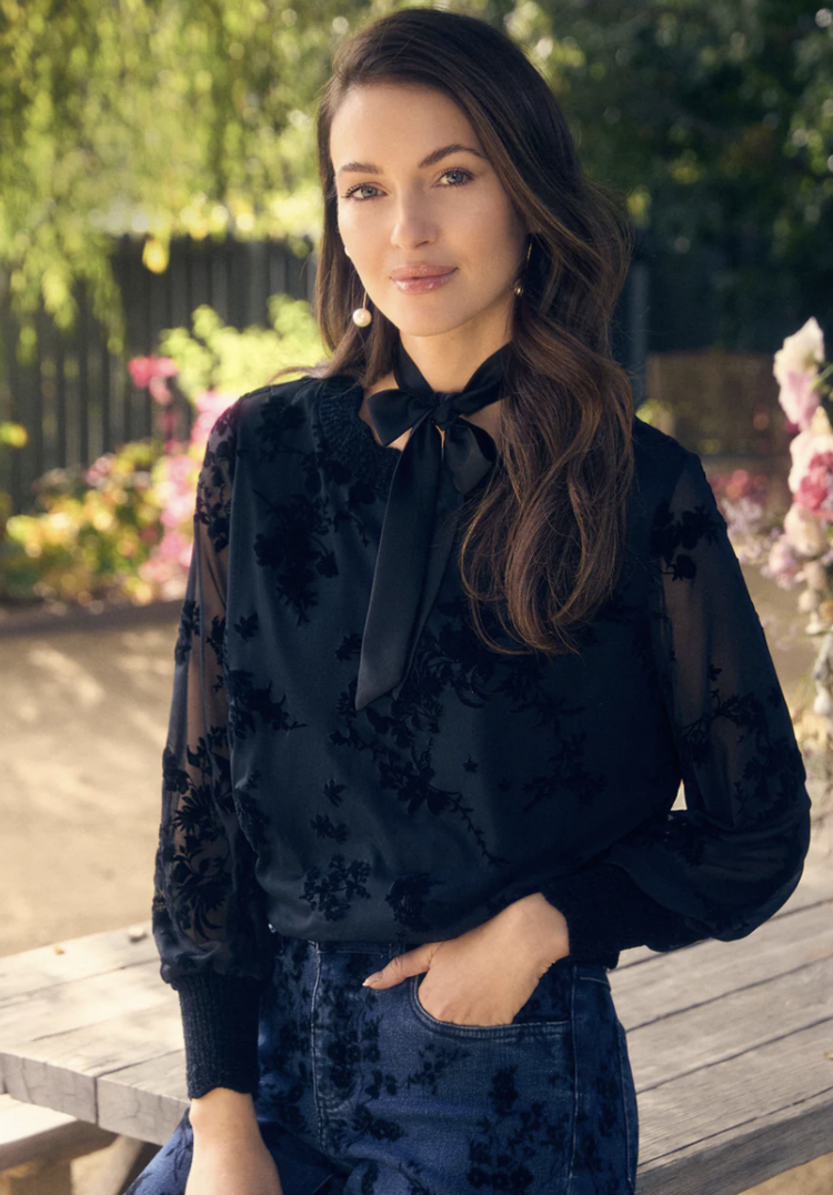 FDJ VELVET ROSES FLOCKED MESH SWEATSHIRT