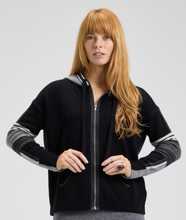 ZAKET & PLOVER ONYX STIRPE ZIP HOODIE