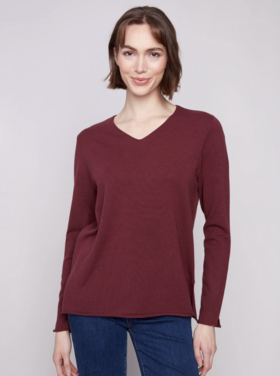 CHARLIE B. CABERNET V-NECK SWEATER