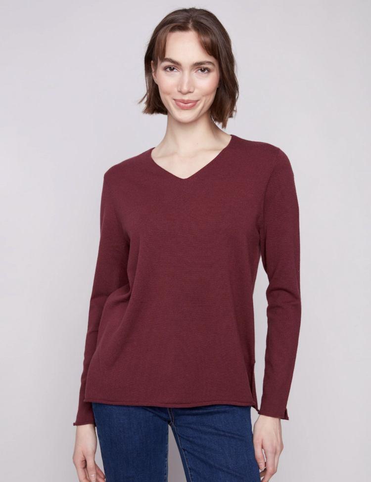 CHARLIE B. CABERNET V-NECK SWEATER