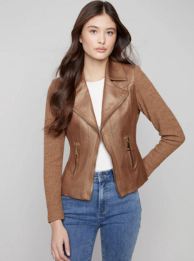 CHARLIE B. BRONZE LEATHER & KNIT JACKET